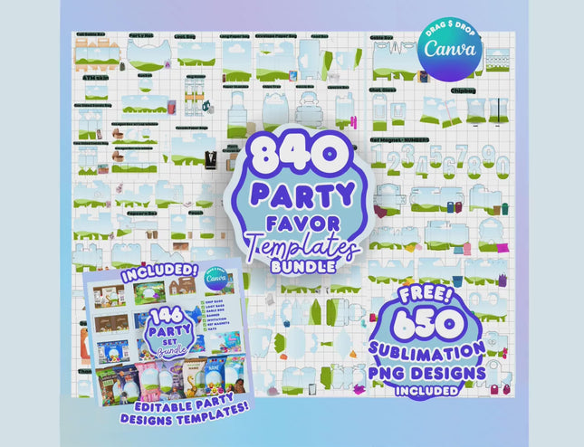 840 Party Favor Templates Bundle Party Canva Editable Favors Gift Chip Bag Templates party favor box baby shower party kids
