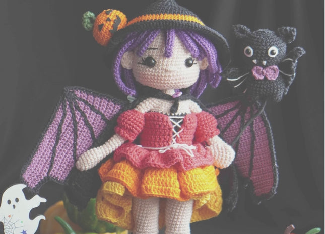 Crochet MORGANA doll pattern, Halloween doll pattern, crochet doll patterns, PDF file in English, French, German, Spanish, Portuguese