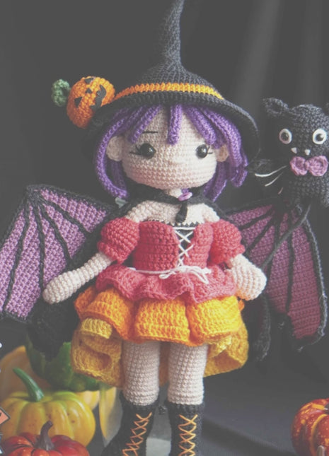 Crochet MORGANA doll pattern, Halloween doll pattern, crochet doll patterns, PDF file in English, French, German, Spanish, Portuguese