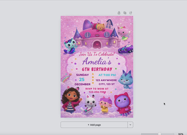 Editable Gabby’s Dollhouse Birthday Invitation • 5x7 Canva Template • Printable Kids Party Invite • Instant Download