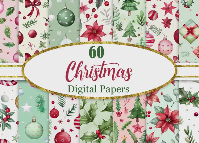 Christmas Digital Paper Bundle 60 Seamless 2048x2048 JPG Patterns