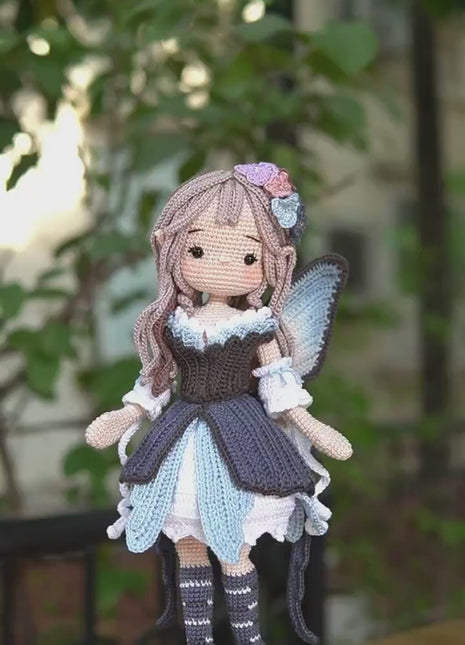 Crochet Doll Pattern, Lunaria the Butterfly Fairy, Amigurumi Doll Pattern, PDF in English, French, German, Spanish, Portuguese.
