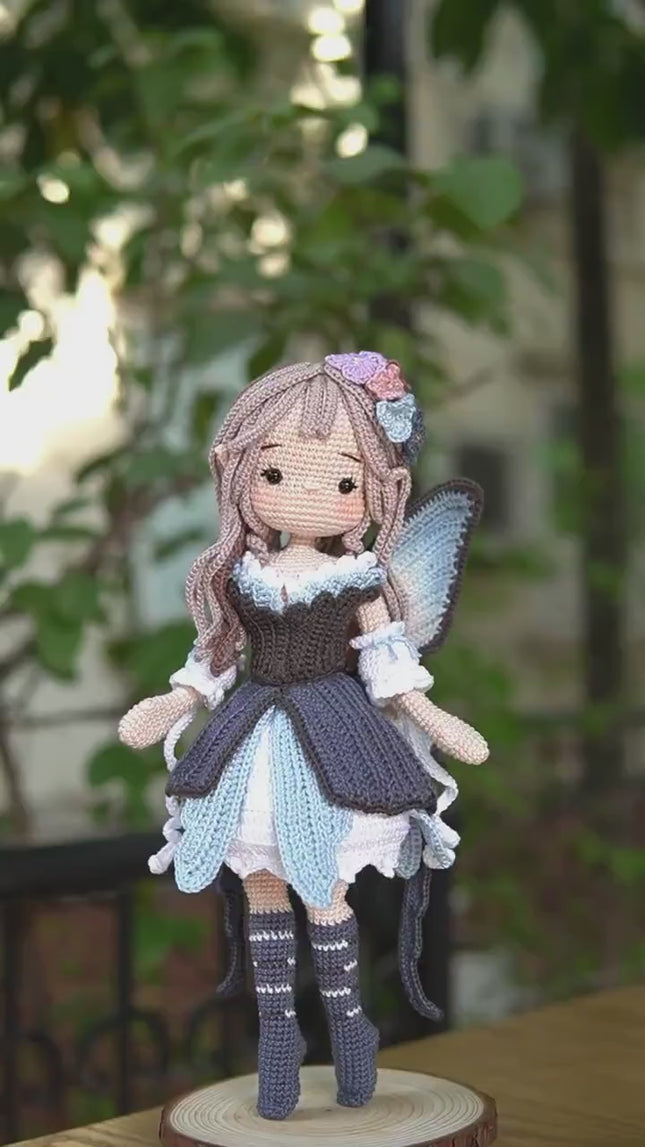 Crochet Doll Pattern, Lunaria the Butterfly Fairy, Amigurumi Doll Pattern, PDF in English, French, German, Spanish, Portuguese.