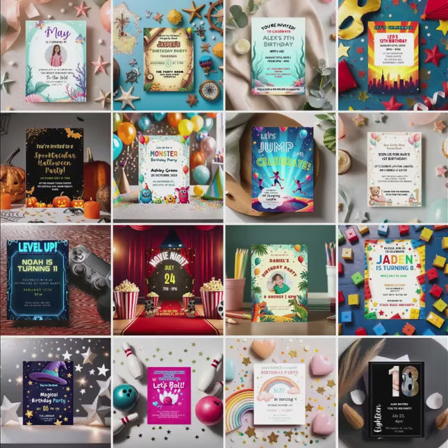 Bundle Pack of Editable Party kids invitations - Printable and digital party invites - instant download invitation - ready made invitation