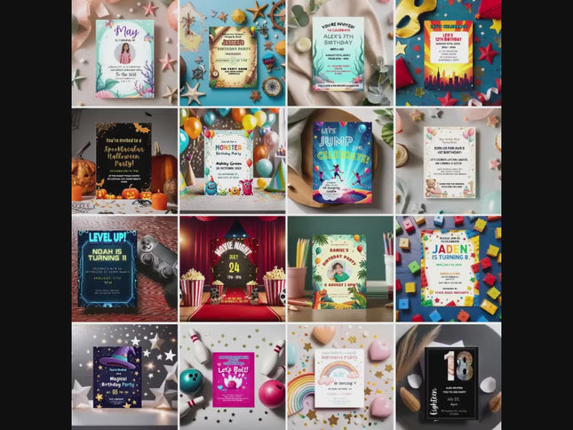 Bundle Pack of Editable Party kids invitations - Printable and digital party invites - instant download invitation - ready made invitation