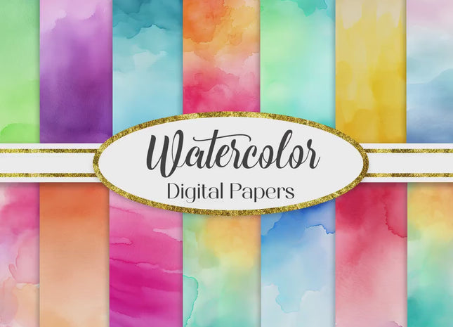 Watercolor Digital Paper Pack, Ombre Background Bundle, Colorful Scrapbook Papers, Watercolor Junk Journal, Gradient, Rainbow Background