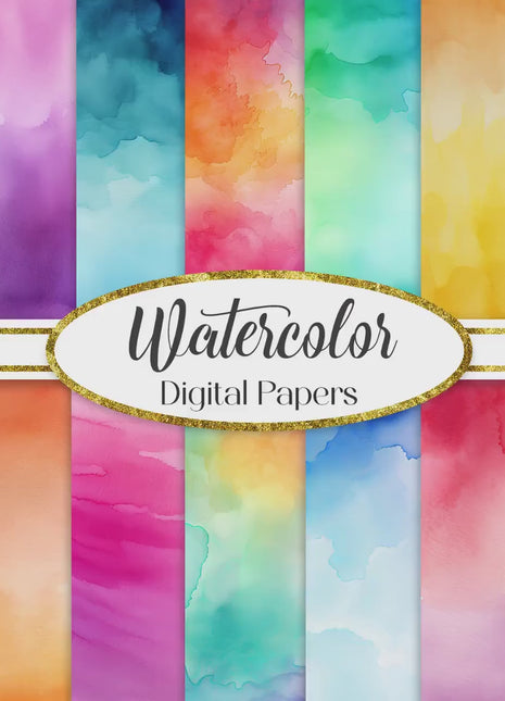 Watercolor Digital Paper Pack, Ombre Background Bundle, Colorful Scrapbook Papers, Watercolor Junk Journal, Gradient, Rainbow Background