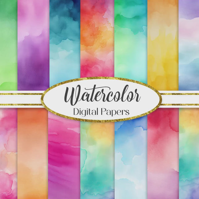 Watercolor Digital Paper Pack, Ombre Background Bundle, Colorful Scrapbook Papers, Watercolor Junk Journal, Gradient, Rainbow Background