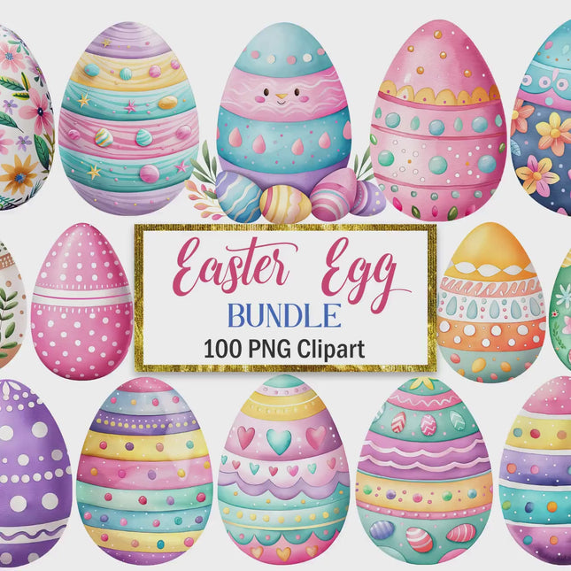 Watercolor Easter Egg Clipart PNG Sublimation Digital Download Set