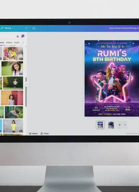 Editable KPop Demon Hunter Birthday Invitation Template, Huntrix Birthday Digital Invites, Custom K-pop Theme Birthday Card, Canva Template