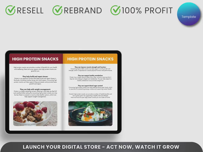 Editable High-Protein Snack Recipe Book and Canva Meal Planner