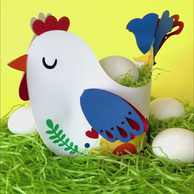 Chicken Easter Basket SVG Scandinavian Folk Art 3D Template