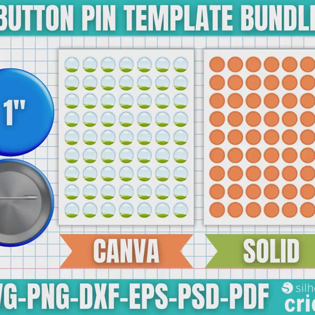 Button Pin Template Bundle SVG PNG PSD | 8 Sizes Printable Pin Maker Files | Cricut Silhouette Canva Editable