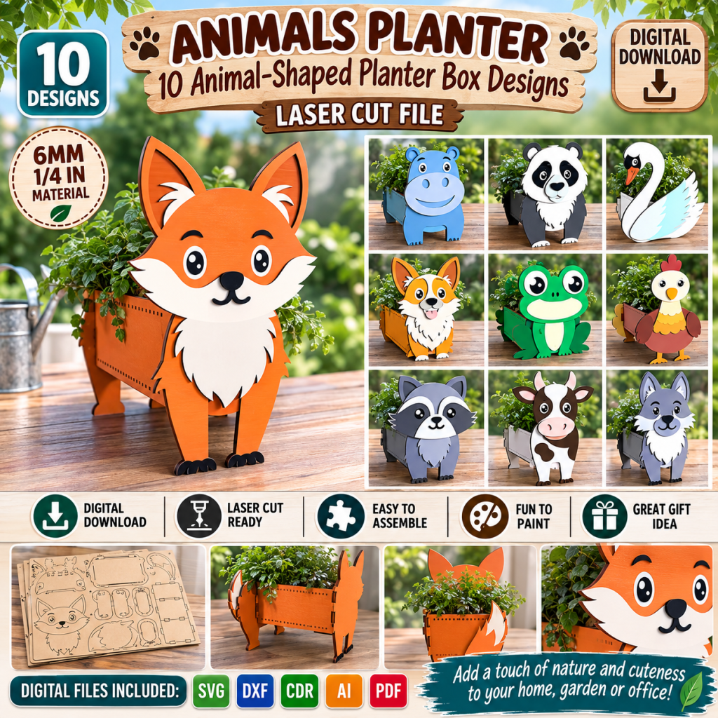 Animals Planter Laser Cut File 10 Designs | CraftyTemps